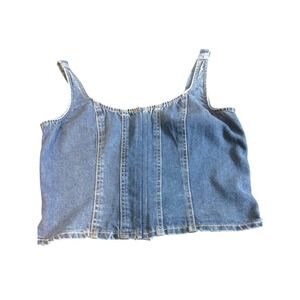 Womens‎ Denim Corset Crop Top Smocked Back Adjustable Straps Summe Outfit L